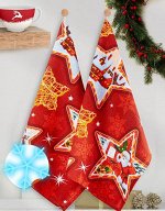 Полотенце кухонное рогожка 48*60 см Звездочки цвет Красный рис 1