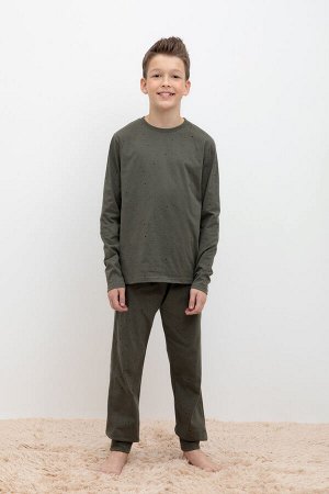 Пижама(Осень-Зима)+boys (оливковый серый, крапинка)