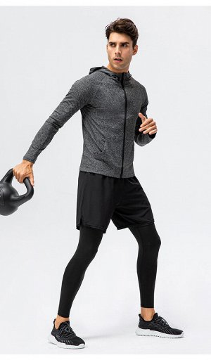 Мужская спортивная кофта на молнии, с капюшоном, цвет серый
