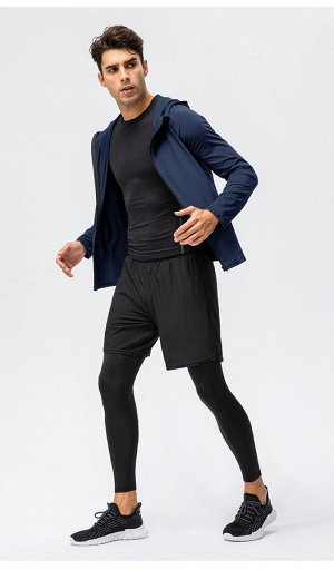 Мужская спортивная кофта на молнии, с капюшоном, цвет темно-синий