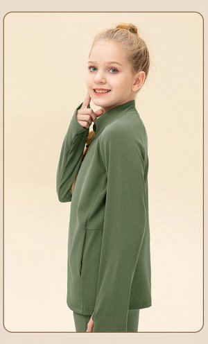 Детская кофта на молнии в "рубчик", утепленная, цвет зеленый
