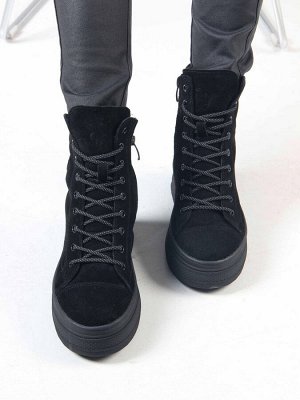 Ботинки женские зимние(мех) из натуральной замши Черные