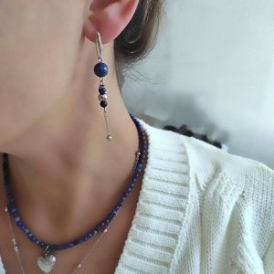 Серьги с лазуритом в белом металле