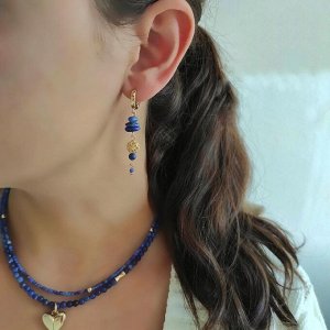 Серьги с лазуритом и шариком в позолоченной фурнитуре