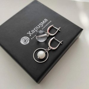 Серьги хлопковый жемчуг и горный хрусталь