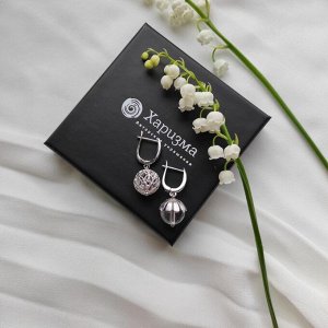 Серьги шарики асимметрия с горным хрусталём