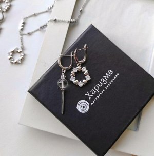 Серьги с горным хрусталём и прозрачным цирконом