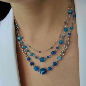 Многослойное ожерелье с сине-голубым агатом
