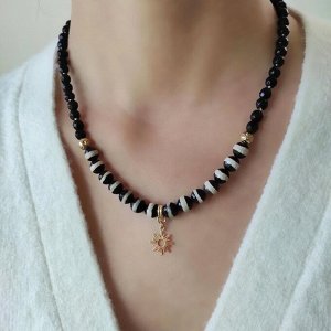 Колье из полосатого и черного агата Зебра
