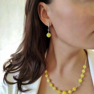 Серьги с желтым кальцитом и горным хрусталём