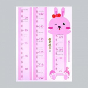Наклейка пластик интерьерная цветная ростомер "Розовый зайчик" 45x60 см