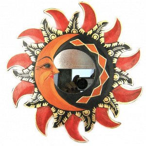 IN0298 Зеркало - панно Солнце - Луна 30см дерево