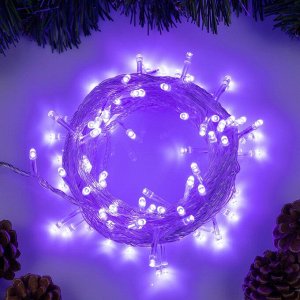 Гирлянда «Нить» 10 м, свечение фиолетовое прозрачный провод