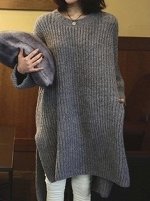 Вязаные длинный свитер серый