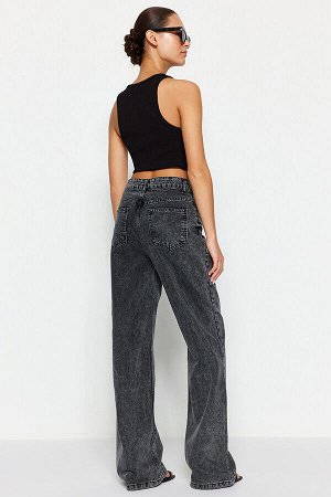 Антрацитовые широкие джинсы с высокой талией
