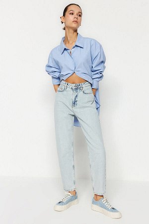 Светло-голубые джинсы для мам с завышенной талией