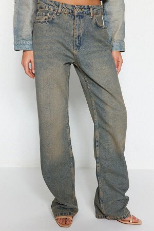 Синие винтажные джинсы с низкой талией и широкими штанинами с эффектом выцветания