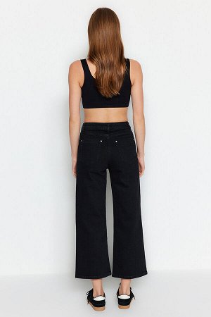 Черные укороченные прямые джинсы с высокой талией
