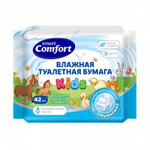 Эконом Smart COMFORT SMART влажная туалетная бумага  KIDS с ромашкой, 42, 72710