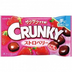 Шоколадное драже Crunky с КЛУБНИЧНОЙ НАЧИНКОЙ, Lotte,  32 гр., 1/10/120