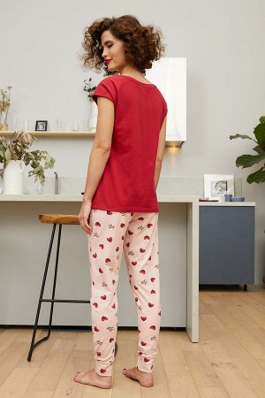 Комплект фуфайка (футболка), брюки жен Mia Cara SS21WJ328 French Kiss красный/сердечки
