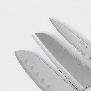 Ножи кухонные Fоlk, набор 3 шт, лезвие: 10 см, 13,5 см, 17 см, цвет чёрный