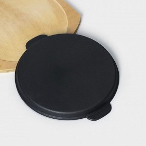 Сковорода чугунная на деревянной подставке «Круг. Гриль», 27,3x24 см, цвет чёрный