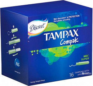 TAMPAX Compak Тампоны женские гигиенические с аппликатором Super Duo 16шт