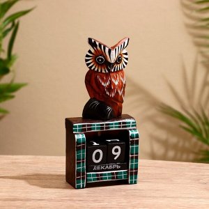 Вечный календарь настольный «Сова у камина», 9.5x4x17 см, дерево, МИКС