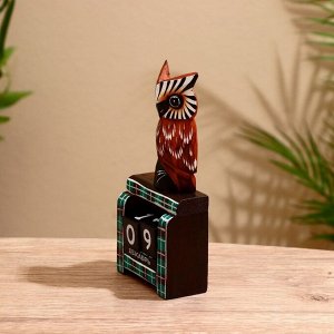 Вечный календарь настольный «Сова у камина», 9.5x4x17 см, дерево, МИКС