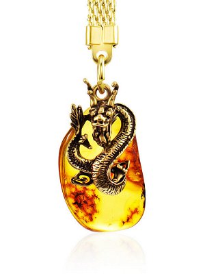 amberholl Брелок с символом 2024 года «Китайский дракон», украшенный натуральным янтарём