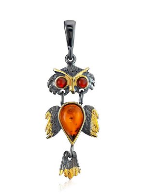 Необычная подвеска «Сова» с натуральным янтарём