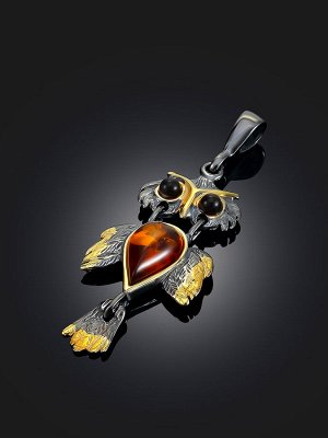 Необычная подвеска «Сова» с натуральным янтарём