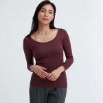 UNIQLO Heattech - термокофта Heattech с глубоким круглым вырезом - 19 WINE