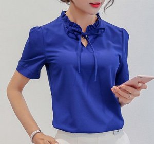 Блуза Блуза, оформленная короткими рукавами цвет: СИНИЙ, полиэстер. Размер (обхват груди, длина изделия, см): S (86,58.5), M (90,59.5), L (94,60.5), XL (98,61.5), 2XL (102,62.5)