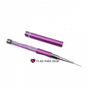 Кисть для тонких линий сиреневая ручка с кристаллами  15mm