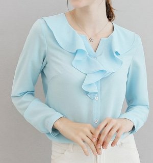 Блуза Блуза, оформленная длинными рукавами цвет: ГОЛУБОЙ, полиэстер. Размер (обхват груди, длина рукава, длина изделия, см): S (94,56,59), M (98,57,60), L (102,58,61), XL (106,59,62), 2XL (110,60,63)