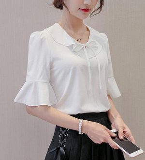 Блуза Блуза, оформленная короткими рукавами цвет: БЕЛЫЙ, полиэстер. Размер (обхват груди, длина изделия, см): S (88,58), M (92,59), L (96,60), XL (100,61), 2XL (104,62)