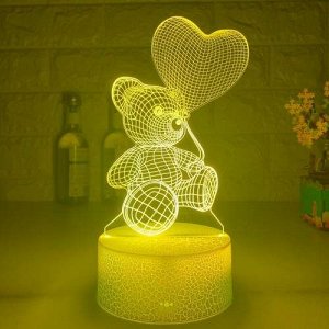 3D светильник Мишка с шариком в форме сердца