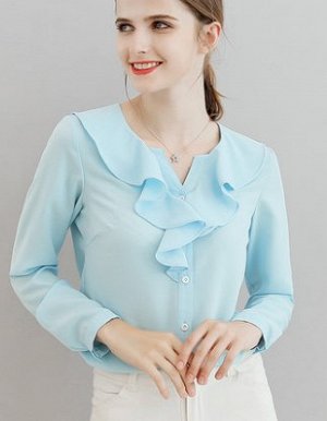 Блуза Блуза, оформленная длинными рукавами цвет: ГОЛУБОЙ, полиэстер. Размер (обхват груди, длина рукава, длина изделия, см): S (94,56,59), M (98,57,60), L (102,58,61), XL (106,59,62), 2XL (110,60,63)