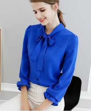 Блуза Блуза, оформленная длинными рукавами цвет: СИНИЙ, полиэстер. Размер (обхват груди, длина рукава, длина изделия, см): S (92,58,61), M (96,59,62), L (100,60,63), XL (104,61,64), 2XL (108,62,65)