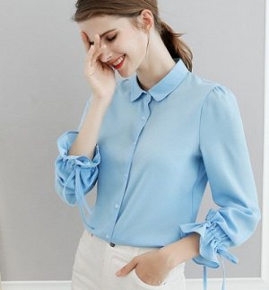 Блуза Блуза, оформленная длинными рукавами цвет: ГОЛУБОЙ, полиэстер. Размер (обхват груди, длина рукава, длина изделия, см): S (90,56,60), M (94,57,61), L (98,58,62), XL (102,59,63), 2XL (106,60,64)