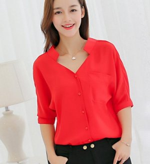Блуза Блуза, оформленная рукавами 3/4 цвет: КРАСНЫЙ, полиэстер. Размер (обхват груди, длина изделия, см): S (100,61), M (104,62), L (108,63)