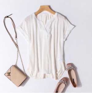 Блуза Блуза, оформленная короткими рукавами цвет: БЕЛЫЙ, полиэстер. Размер (обхват груди 100см, длина изделия 56/60см): free size