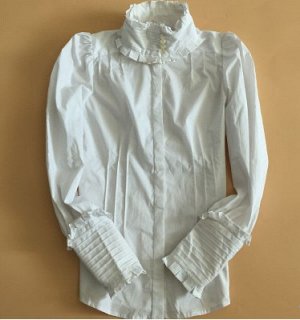 Блуза Блуза, оформленная длинными рукавами цвет: БЕЛЫЙ, смесь хлопка. Размер (обхват груди, длина рукава, длина изделия, см): XS (80,60,60), S (86,61,61), M (92,62,62), L (98,63,63), XL (104,63,63)