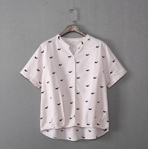 Блуза Блуза, оформленная короткими рукавами цвет: РОЗОВЫЙ, смесь хлопка. Размер (обхват груди, длина изделия, см): M (112,63), L (116,64)
