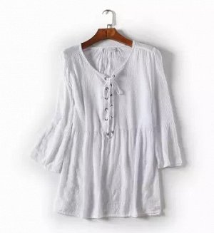 Блуза Блуза, оформленная длинными рукавами цвет: БЕЛЫЙ, смесь хлопка. Размер (обхват груди, длина рукава, длина изделия, см): S (82-96,47,70), L (104-112,51,72), XL (110-120,52,73), 2XL (122-130,53,74