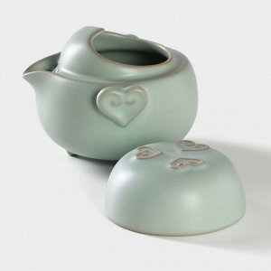 Набор для чайной церемонии керамический «Тясицу», 2 предмета: чайник 200 мл, чашка 100 мл, цвет голубой
