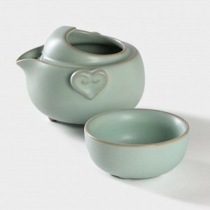 Набор для чайной церемонии керамический «Тясицу», 2 предмета: чайник 200 мл, чашка 100 мл, цвет голубой