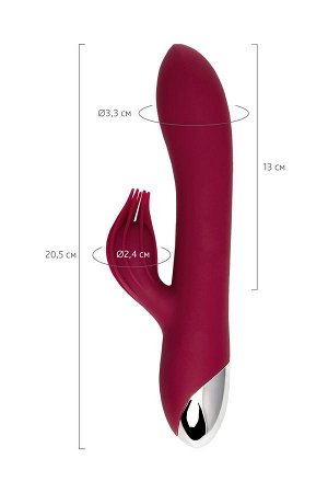 Вибратор с клиторальным стимулятором Sangra, силикон, бордовый, 20,5 см
